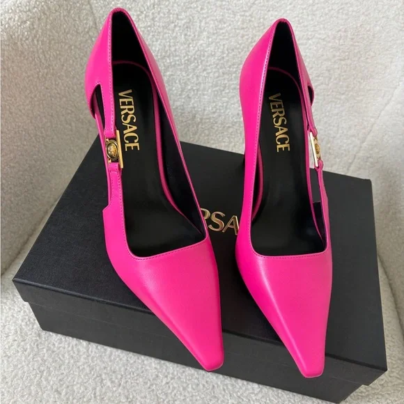 Versace Pink Leather Heels 100cm Size 38 - Picture 6 of 7